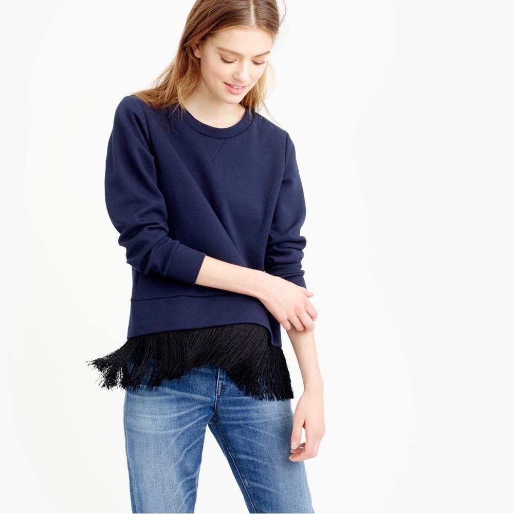 3 for $15 J. Crew Fringe Hem Cotton Pullover Sweatshirt Zipper Back